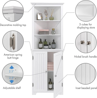 UTEX Tall Corner Cabinet, Free Standing Corner Storage Cabinet with Doors and Adjustable Shelves 23"W White