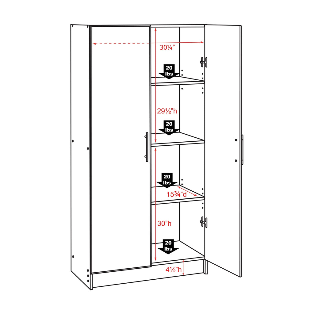 Prepac Elite 2 Door Standing Storage Cabinet, Light Gray