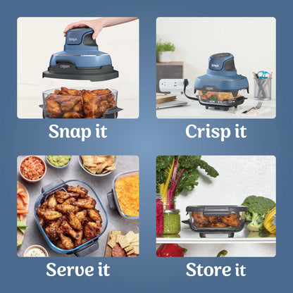 Ninja Crispi 3-in-1 Portable Glass Air Fryer Cooking System, 1500W, 4-Qt & 5-Cup TempWare Glass Containers with Storage Lids, Microwave, Freezer & Dishwasher Safe, White, FN100WH