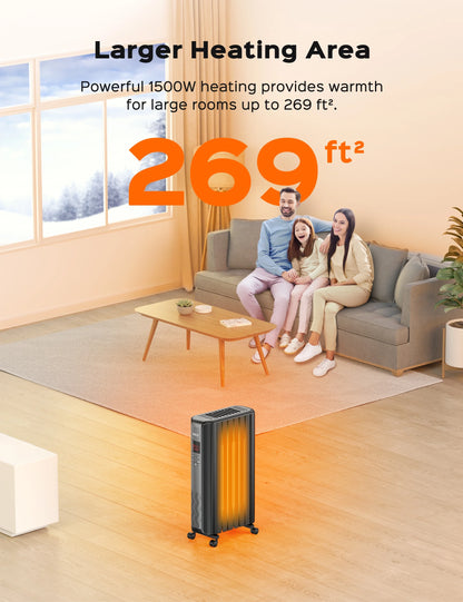 Dreo Oil Filled Radiator, Electric Radiant Heaters for indoor use Large Room with Remote Control, Child Lock, 4 Modes, Overheat & Tip-Over Protection, 24h Timer, Digital Thermostat, Quiet, 1500W
