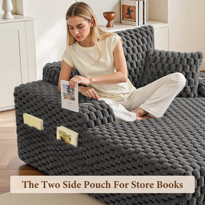 ATHOPE 53"W Oversized Chaise Lounge Chair Indoor, Corduroy Couch Chair with Pillows, Comfy Reading Chairs with Wide Arms, Upholstered Sleeper Sofa for Living Room, No Assembly Required, Gray