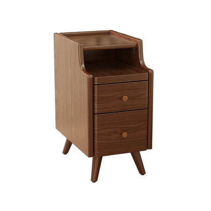 Small Nightstand,Solid Wood Nightstand with Drawers, Walnut Bedside Table for Bedroom