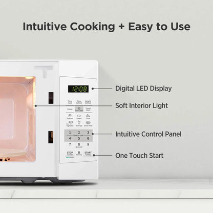 Countertop Microwave with Sound On/Off, Eco Mode, and Convenient One-Touch Button, 0.7 Cubic Foot, White