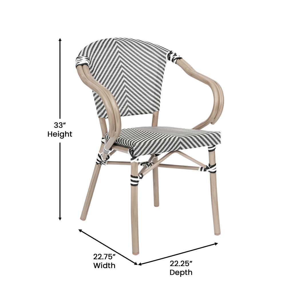 Flash Furniture Marseille Indoor/Outdoor French Bistro Stacking Chair with Arms Black/Natural