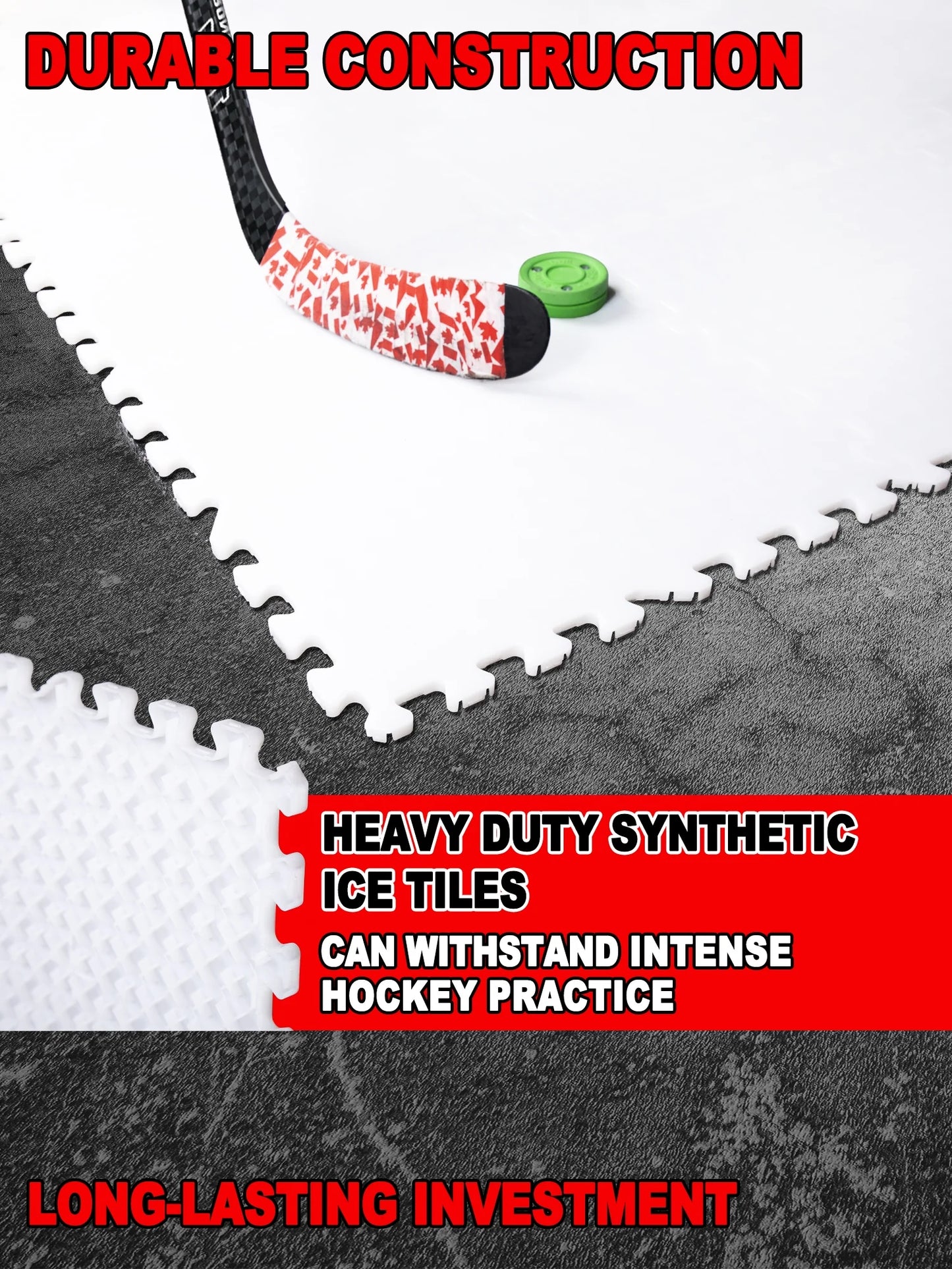 kasifei Hockey Synthetic Ice Tiles, 12 Pack 18" x 18" Hockey Flooring Tiles, Expandable Hockey Training Surface, Easy to Assemble