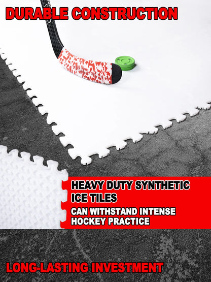 kasifei Hockey Synthetic Ice Tiles, 12 Pack 18" x 18" Hockey Flooring Tiles, Expandable Hockey Training Surface, Easy to Assemble