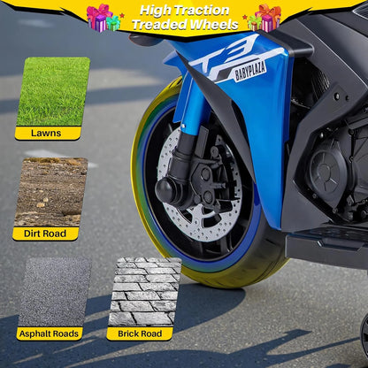 2 Seats Electric Dirt Bike Motorcycle for Kid 3-8, 12V Kids Motorcycle with Manual Throttle, Lighting Wheels, Music Function, Max Load 99LB (Blue)