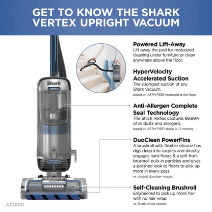 Shark? Vertex DuoClean? PowerFin Upright Vacuum Powered Lift-Away?, Self-Cleaning Brushroll, AZ2000