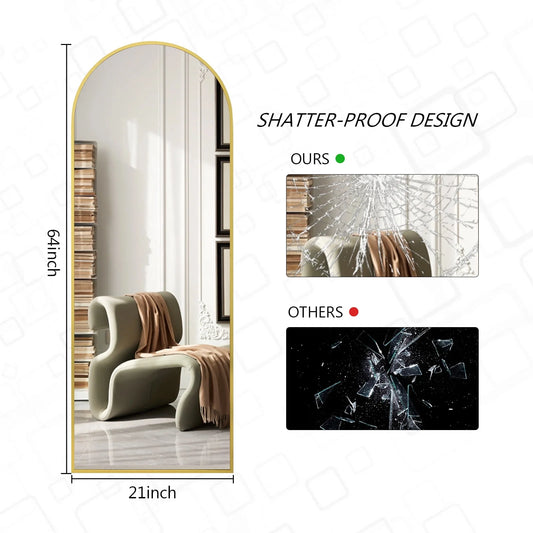 BEAUTYPEAK 64"x21" Full Length Mirror Arched Standing Floor Mirror Full Body Mirror, Gold