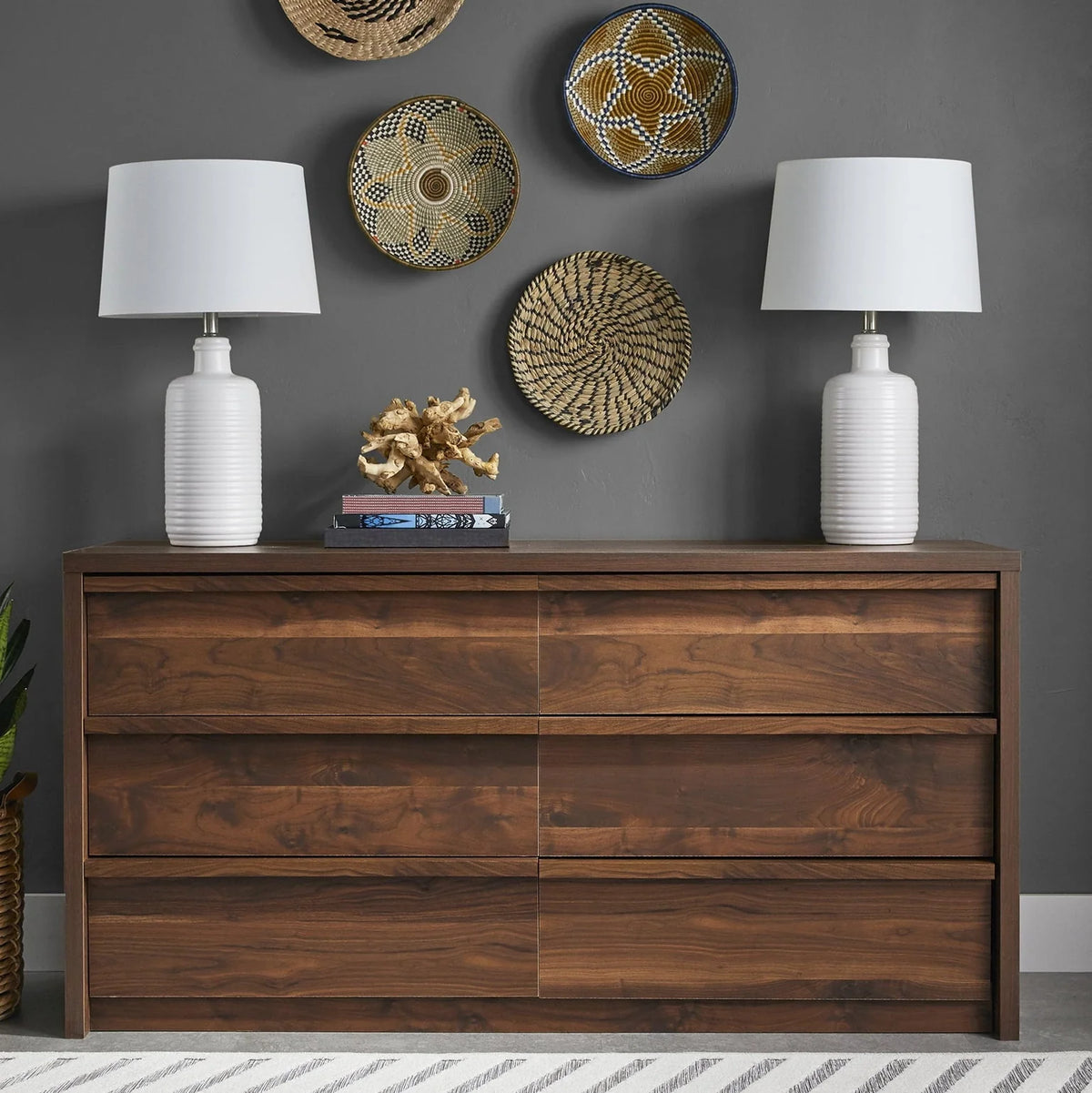 Better Homes and Gardens Montclair 6-Drawer Dresser, Vintage Walnut Finish