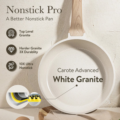 Carote Nonstick Cookware Sets, 24 Pcs Granite Non Stick Pots and Pans Set, Induction Cookware, White