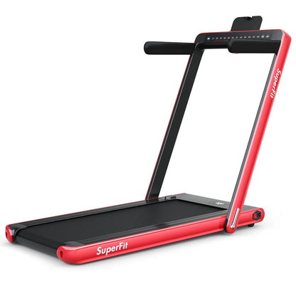 Gymax 2 in 1 Folding Treadmill 2.25HP Running Machine w/ Dual Display APP Control Black
