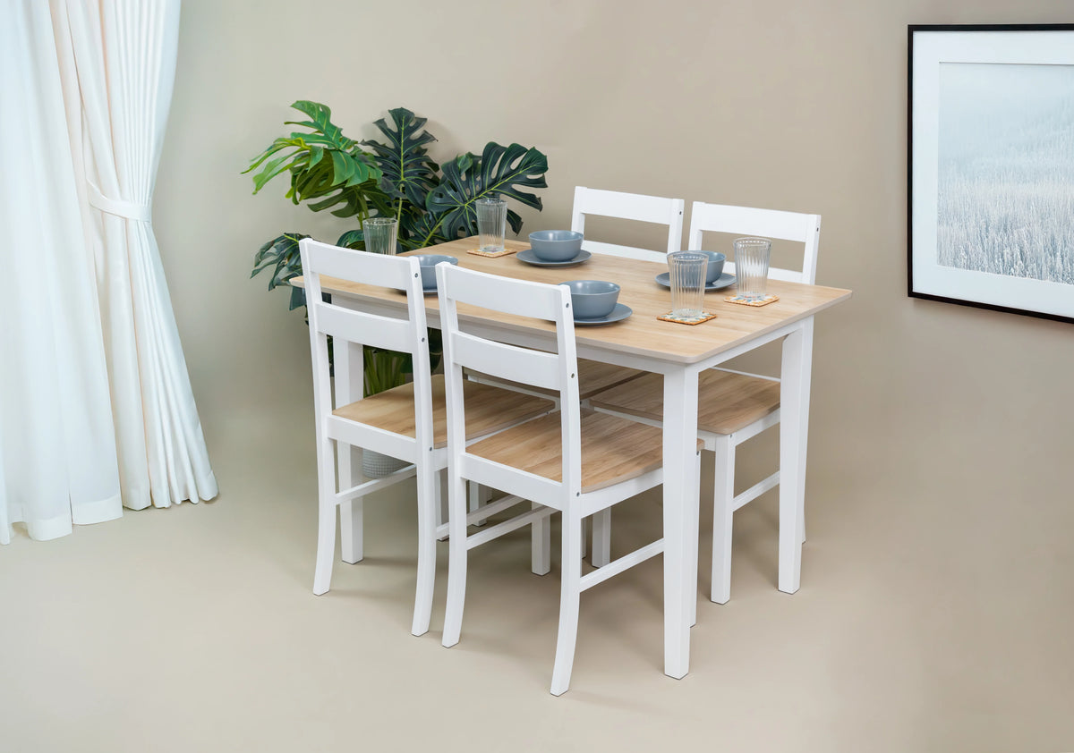 Mainstays 5-Piece Dining Set, 1 Table and 4 Chairs, White, MDF and Rubberwood, Indoor, 46" L x 29" W x 30" H Table