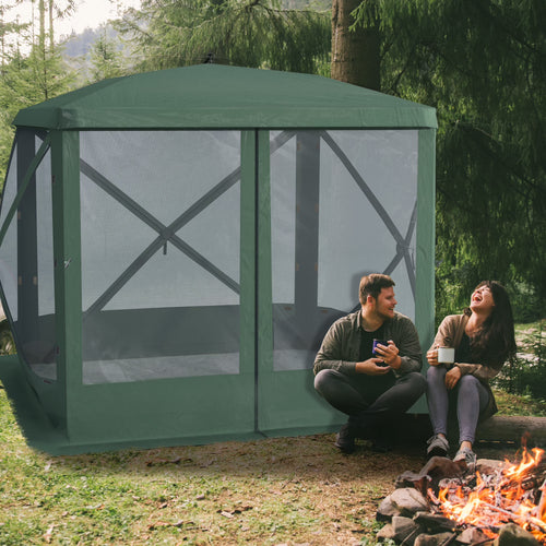 Outsunny Pop Up Camping Canopy Gazebo Screen Shelter Tent with Single Person Easy Set-Up, Ventilating Mesh, Portable Carry Bag for Outdoor Camping Party Event, 7x7FT, Green