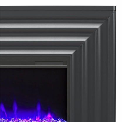 CosmoLiving by Cosmopolitan Rene Electric Fireplace Mantel 65" TV Stand with Multi-Color Flame and Crystal Ember Bed, Black
