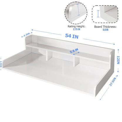 Modern Washer Dryer Countertop with 2-Tier Shelf,Laundry Room Countertop Organization Storage with 2.75" H Guard Edge Rails,Non-Slip Pad,Waterproof and Easy to Clean,54"W x 27.55"D,Natural Wood