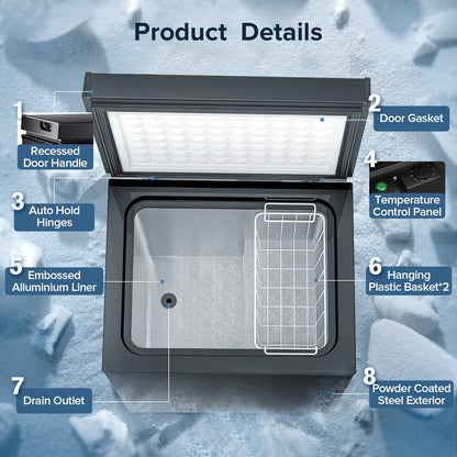 Auseo Mini Freezer Chest 3.5 cu ft,  Black Deep Freezer & Side Handle, Compact Freezer with 7 Gear Adjustable Temperature, Removable Storage Basket*2, Energy Saving