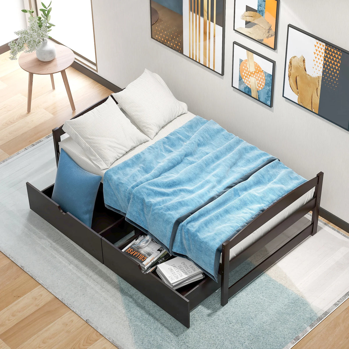 Euroco Twin Size Wooden Daybed with 2 Storage Drawers for Kids Bedroom, Gray