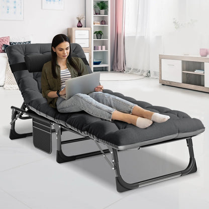 MOPHOTO Lounge Chair with Mattress, Outdoor Chaise Lounge Support 440 Lbs, Adjustable Portable Heavy Duty Sleeping Cots Bed for Camping, Pool, Beach, Patio