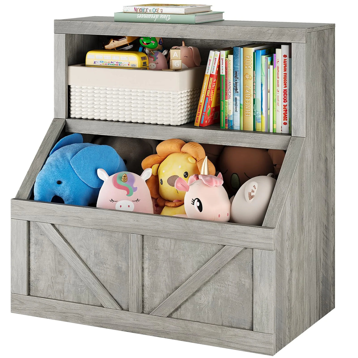 AOILE Kids Bookshelf and Toy Storage - Wooden Toddler Bookcase Cabinet with Large Cubbies for Playroom, Bedroom, Nursery, Classroom, School, Kindergarten, and Daycare