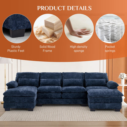 Rophefx 114.3" U Shaped Sectional Couches for Living Room,Cloud Couch,4 Seats Chenille Couch with Double Layer Cushion,Orange