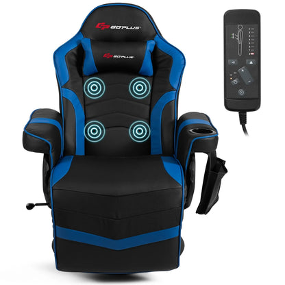 Goplus Massage Gaming Recliner Reclining Racing Chair Swivel Black