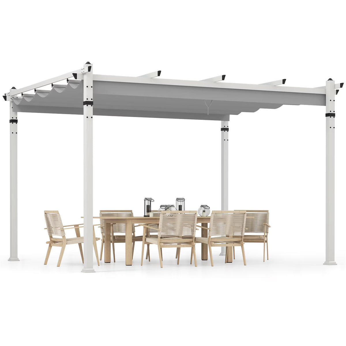 Gymax 12' x 10' Outdoor Pergola w/ Retractable Canopy Aluminum Frame Anchors Patio Grey