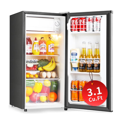 Kcpolre 3.1 Cu.Ft Mini Fridge with Freezer, Adjustable Thermostat, Removable Glass Shelves & Fruit Basket for Dorm Room, Office, Bedroom, Pink