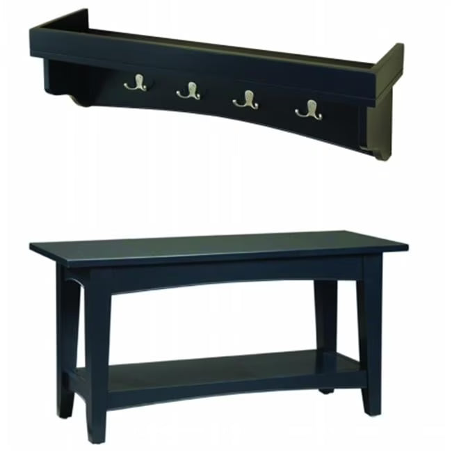 Alaterre Shaker Cottage Bench/Coat Hooks with Tray, Chocolate