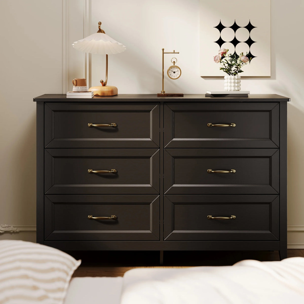 White Dresser, Lofka 6 Drawer Dresser for Bedroom, Chests of Drawers for Living Room, White?? Brown