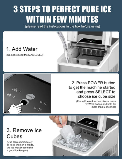 Ice Maker Countertop 2 Ice Sizes, 30 lbs Bullet Ice in 24H, Self-Clean, 9 Cubes in 5 Mins, FOHERE