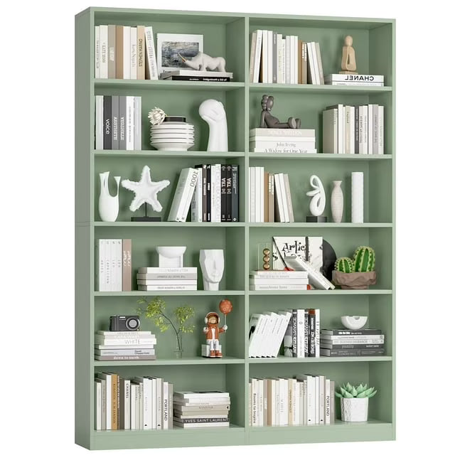 Homfa 74.3�� Double Wide 6-Tier Bookcase, Extra Large Wooden Freestanding Display Bookshelf for Home Office Living Room, White