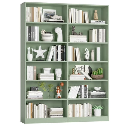 Homfa 74.3�� Double Wide 6-Tier Bookcase, Extra Large Wooden Freestanding Display Bookshelf for Home Office Living Room, White