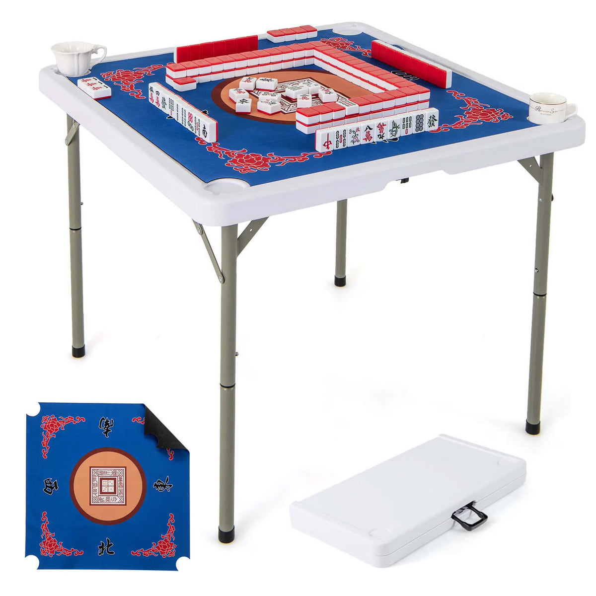 Costway 35" Folding Mahjong Table with Cup Holders & Smooth Felt Mat Carrying Handle Green