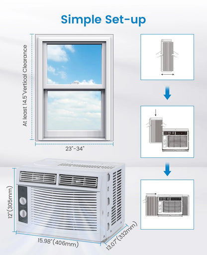 Garvee 5000 BTU Window Air Conditioner,Fast Cooling for Rooms up to 150 Sq. ft,Window Ac Unit with 7 Level Temperature Setting,White