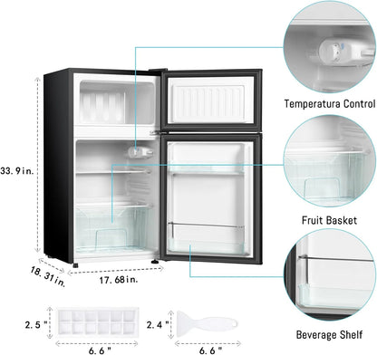 HUMSURE 3.2 Cu.Ft Pink Mini Fridge With Freezer, Compact Dorm Refrigerator, 2 Doors for Bedroom, Office, Kitchen, Apartment