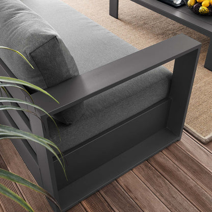 Lounge Sofa Table Set, Grey Gray, Aluminum, Metal, Fabric, Modern Contemporary, Outdoor Patio Balcony Cafe Bistro Garden Furniture Hotel Hospitality