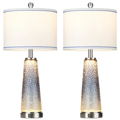 Cinkeda Modern Table Lamp Set of 2 for Bedroom Living Room with USB A+C Ports AC Outlet Gradient Grey Glass Nightlight Nightstand Bedside Lamps