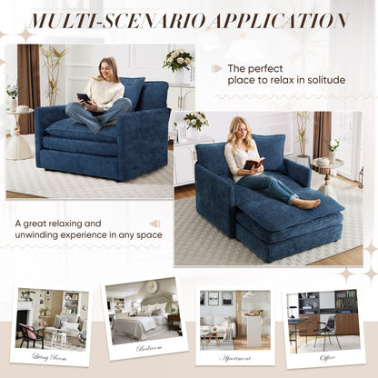 Muumblus Oversized Lounge Chair with Ottoman, Cloud Accent Armchair for Living Room, Beige Chenille
