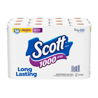 (3 pack) Scott 1000 Toilet Paper, 36 Rolls, 1,000 Sheets per Roll