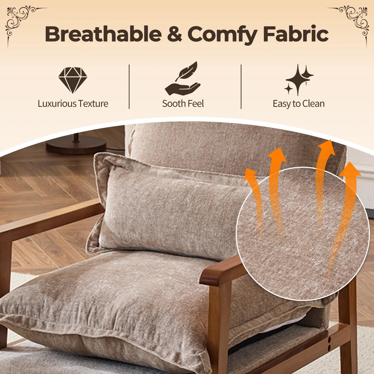 Ktaxon Chenille Accent Chair, Solid Wood Armrests Armchair, Metal Frame for Stability, Single Sofa with Comfortable Cushions and Lumbar Pillow Beige