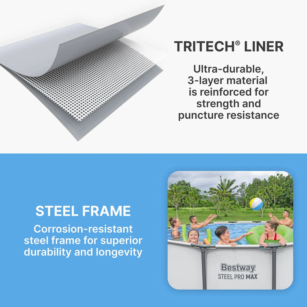 Bestway: Steel Pro MAX 15' X 48" Above Ground Pool Set - 4231 Gallon, Outdoor Family Pool, Corrosion & Puncture Resistant, Includes Filter, Pump, Ladder & Cover