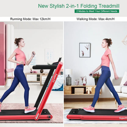 Gymax 2 in 1 Folding Treadmill 2.25HP Running Machine w/ Dual Display APP Control Black