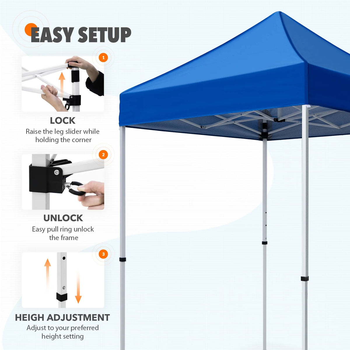 EAGLE PEAK 5x5 Pop Up Canopy Tent Instant Outdoor Canopy Easy Set-up Straight Leg Folding Shelter（Blue）