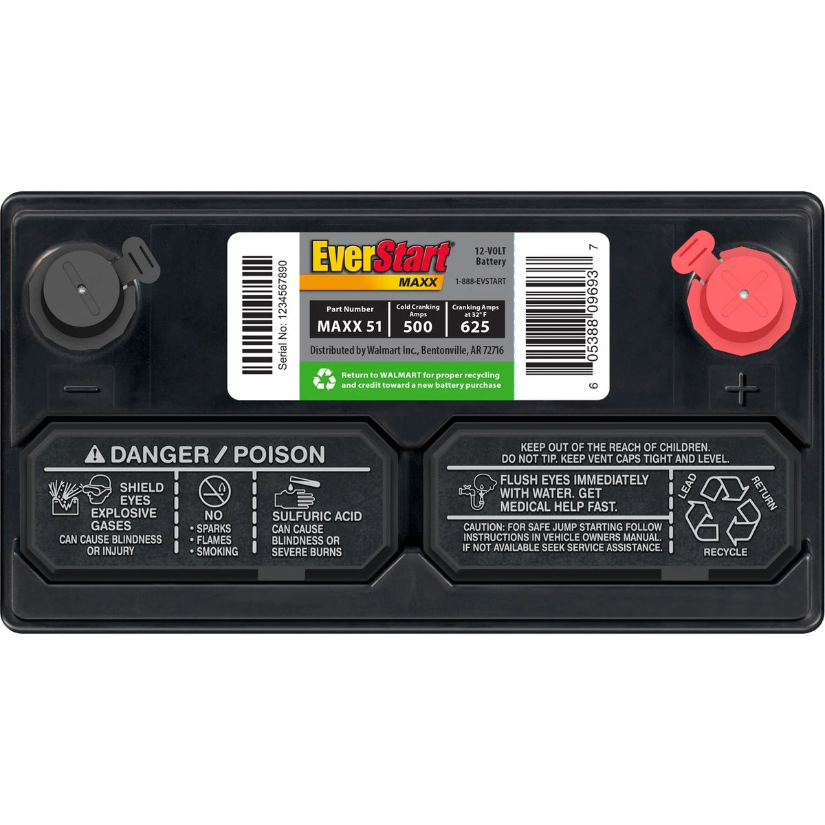 EverStart Maxx Lead Acid Automotive Battery, Group Size 51 12 Volt, 500 CCA