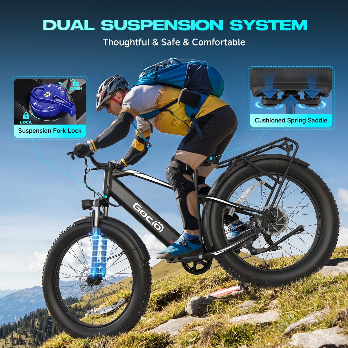 Gocio Electric Bike, 26"x4.0" Fat Tire E-Mountain Bike, Peak 1000W Motor, 28MPH 48V 15Ah Battery Removable Ebike for off Road, Sand, UL2849