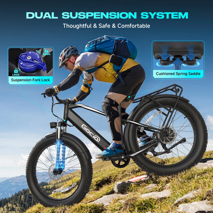 Gocio Electric Bike, 26"x4.0" Fat Tire E-Mountain Bike, Peak 1000W Motor, 28MPH 48V 15Ah Battery Removable Ebike for off Road, Sand, UL2849