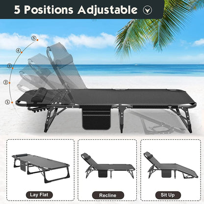 Slsy 4-Fold Folding Camping Cot with 2 Sided Mattress & Pillow, Adjustable 5-Position Folding Lounge Chair, Folding Sleeping Cots