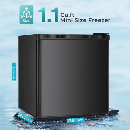 WAA Mini Freezer,1.1 Cu.ft Upright Freezer with Reversible Single Door,Removable Shelves,Small Freezer with Adjustable Thermostat for Home/Kitchen/Office (White)