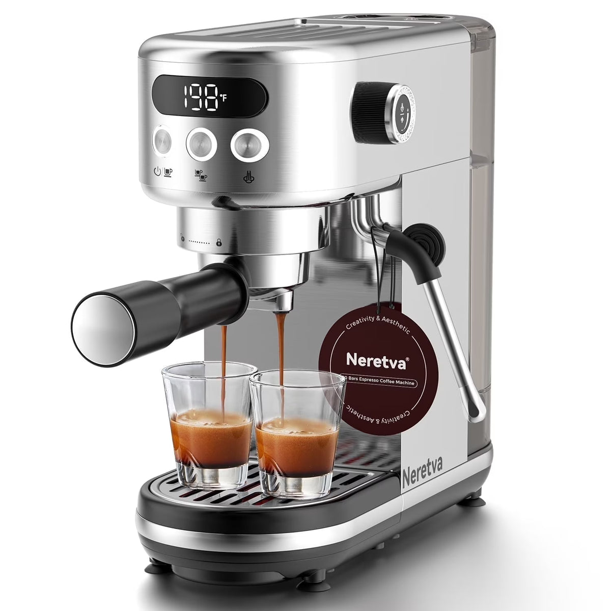 Neretva Espresso Machine 15 Bar Professional Espresso Maker with Milk Frother Steam Wand, Cappuccino & Latte Machine, Espresso Coffee Machine for Home- Stainless Steel